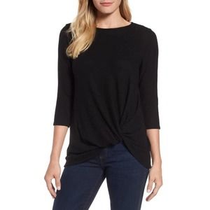 Gibson Top XXSmall Womens Black Twist Front Pullover Cozy Knit Fabric